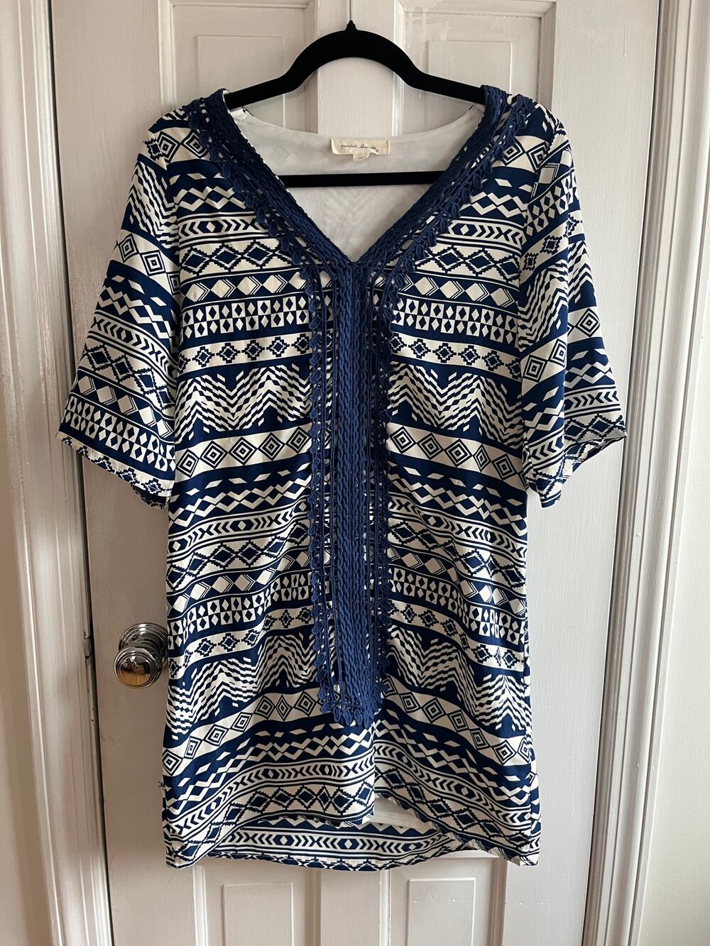 PAINTED THREADS Boho Floral Mini Dress | French Coastal Lace Trim | Small